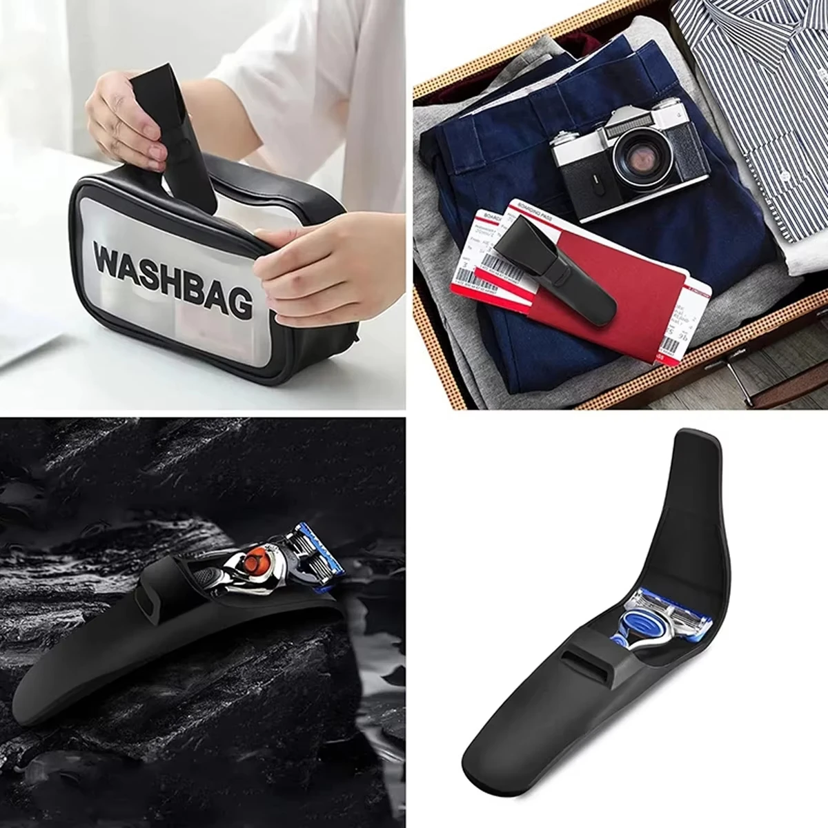 Étuis pour rasoir adaptés à la valise portable en silicone noir de haute qualité, série manuelle pour hommes, poignée de rasoir, manchon en silicone, 1 pièce
