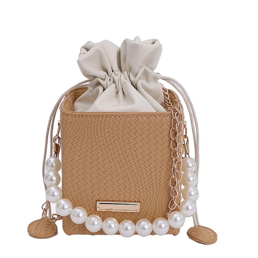 Sac à main Chic et tendance pour femmes, sac à bandoulière léger et élégant avec cordon de serrage, sangle en chaîne de perles, sac seau pour voyage en plein air