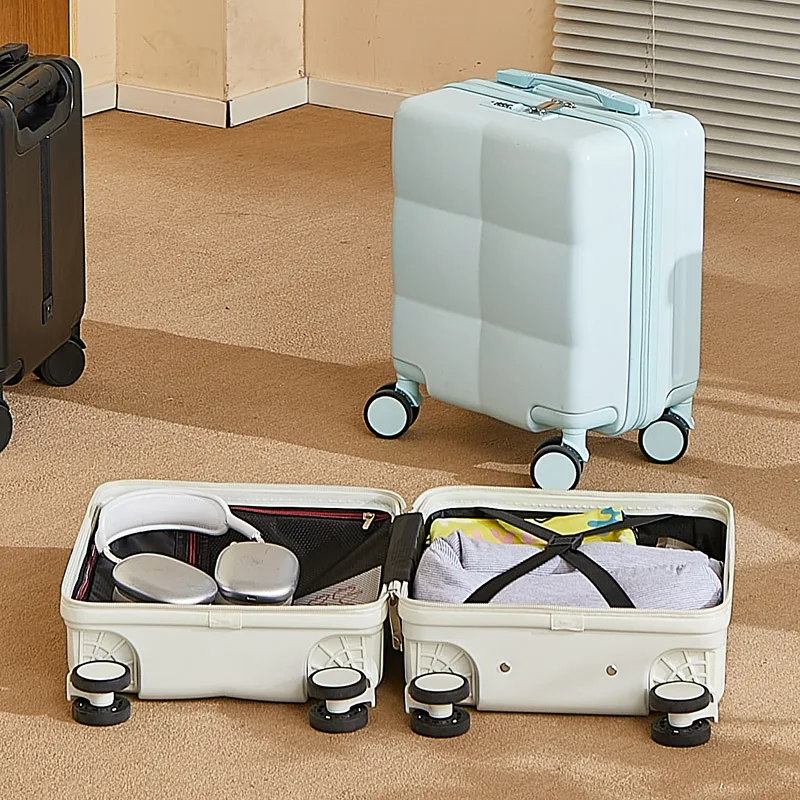 valise à main de 14 pouces avec support pour téléphone, petite valise portable pour courts voyages avec roues pivotantes, légère