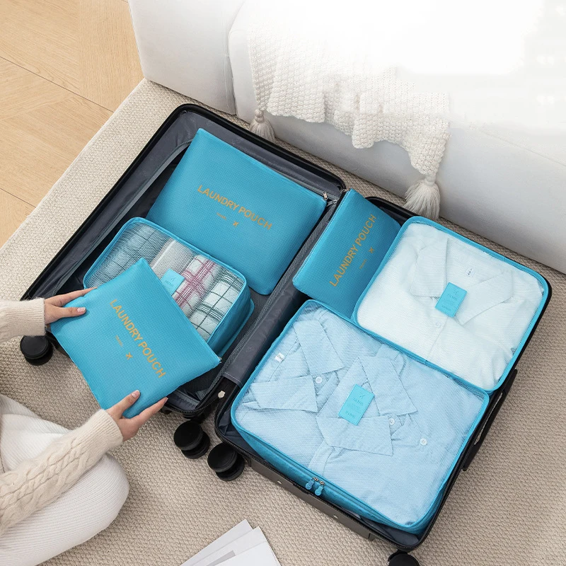Sac d'organisation de valise portable en six pièces pour vêtements de voyage, essentiels de beauté