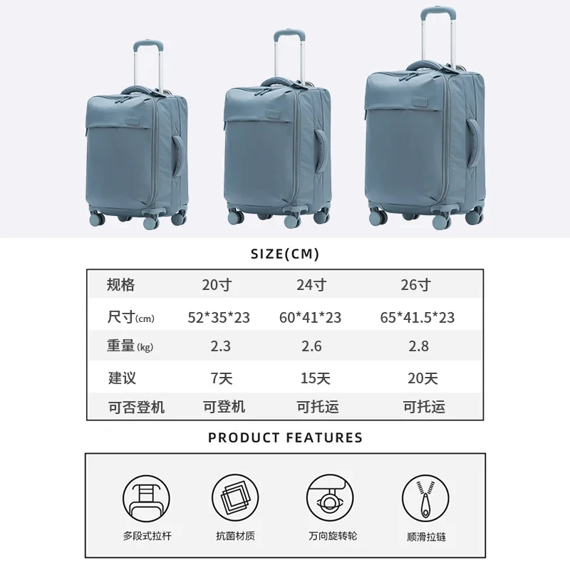 ensembles de bagages valise en tissu oxford imperméable ultra léger valise à main valise à roulettes pivotante maleta cabina