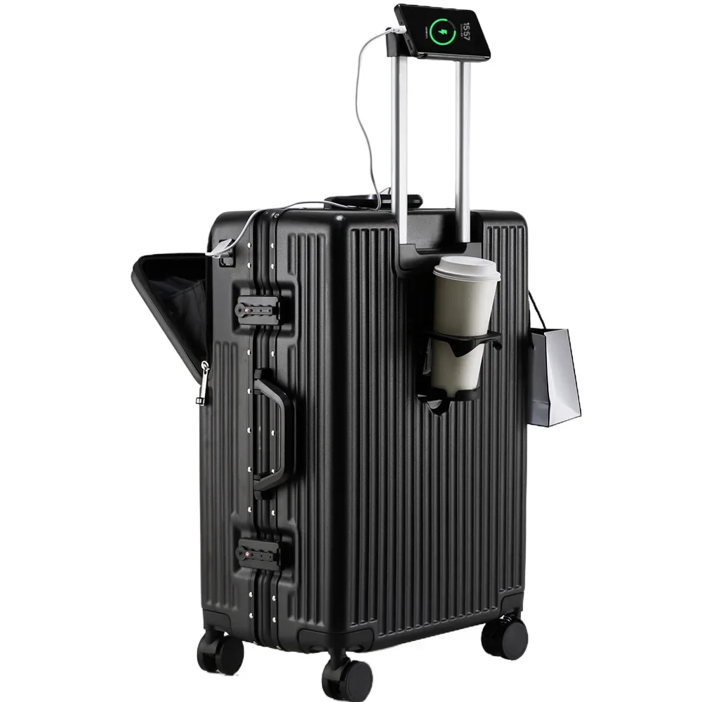 valises bagages ouverture avant cabine bagages avec usb porte gobelet femme boîtier de chariot mâle roue de frein sac de voyage bagages