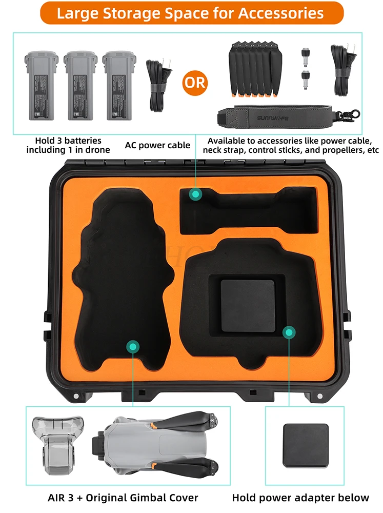 pour dji air 3 rc 2/rc n2 boîte de rangement coque rigide valise étanche étui de transport pour dji air 3 rc drone accessoires