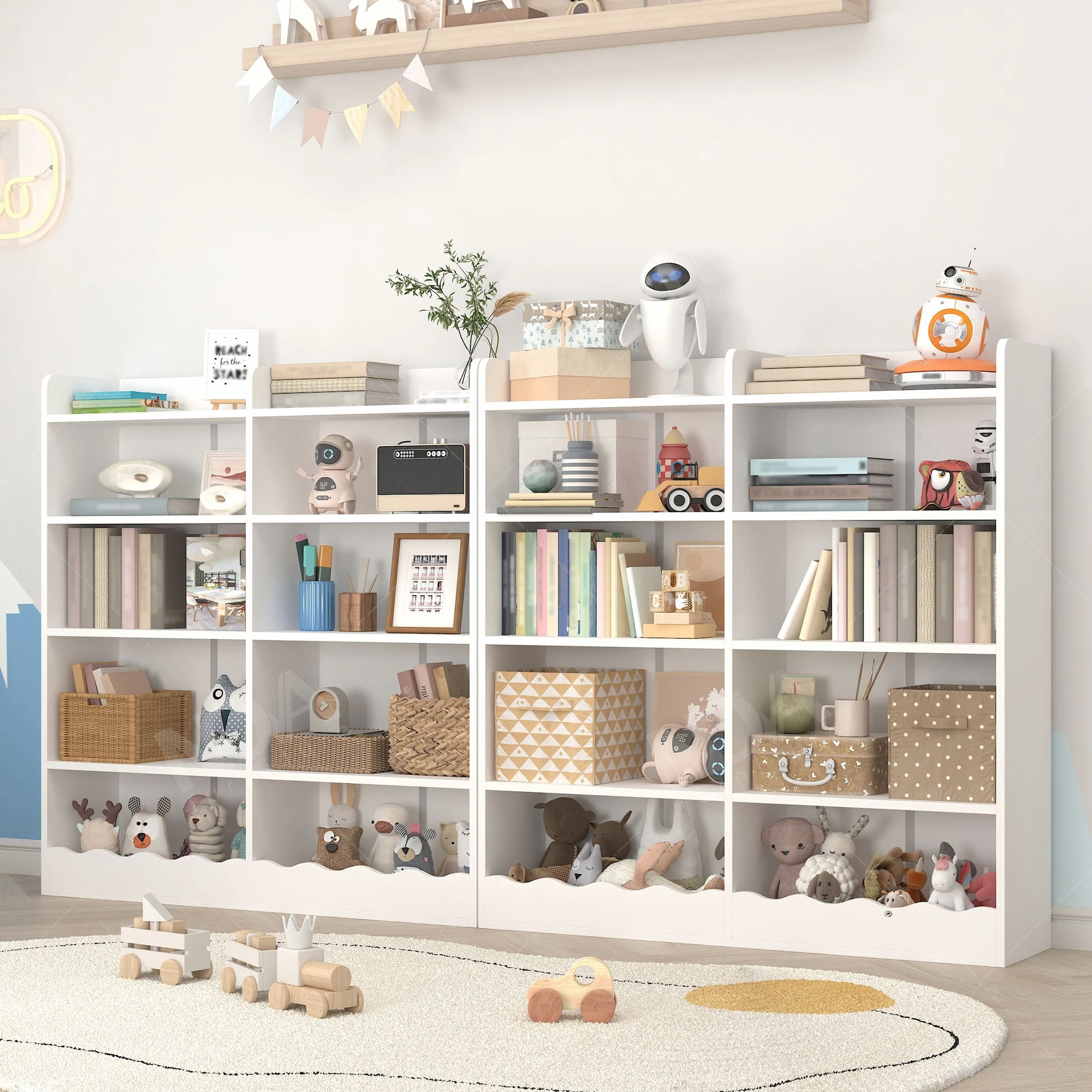 Bibliothèque blanche à 5 niveaux pour enfants en bas âge, armoire de rangement moderne pour jouets d'enfants, meubles de garderie, bibliothèque de lecture, en Stock aux états-unis