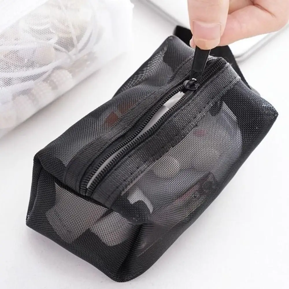 sacs à clés de grande capacité, sac à cosmétiques transparent, pochette de rangement carrée en maille, mini porte monnaie à fermeture éclair, mini sac de lavage, étui de papeterie