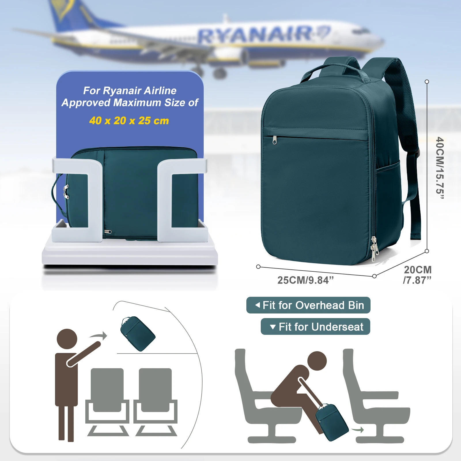 sac à dos de bagage à main d'avion pour sac de cabine ryanair 40x20x25, sac à dos de voyage léger pour avion à courte distance