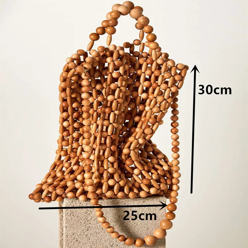 sac à main tissé à la main en bois naturel, sac de plage en bambou rétro, sac creux créatif de style antique, sac tissé à la mode