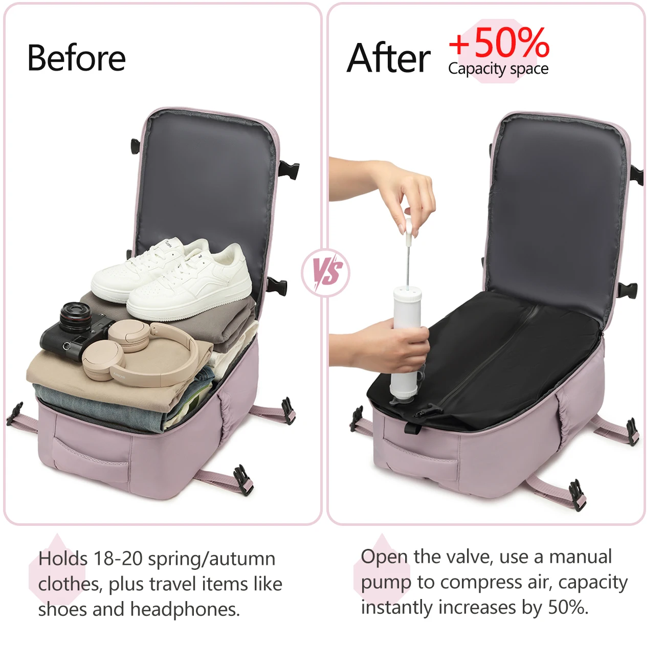 sac à dos à compression sous vide, sac de cabine approuvé ryanair, sac à dos unisexe pour ordinateur portable de 15,6 pouces, sac à dos de voyage sous vide pour randonnée en plein air