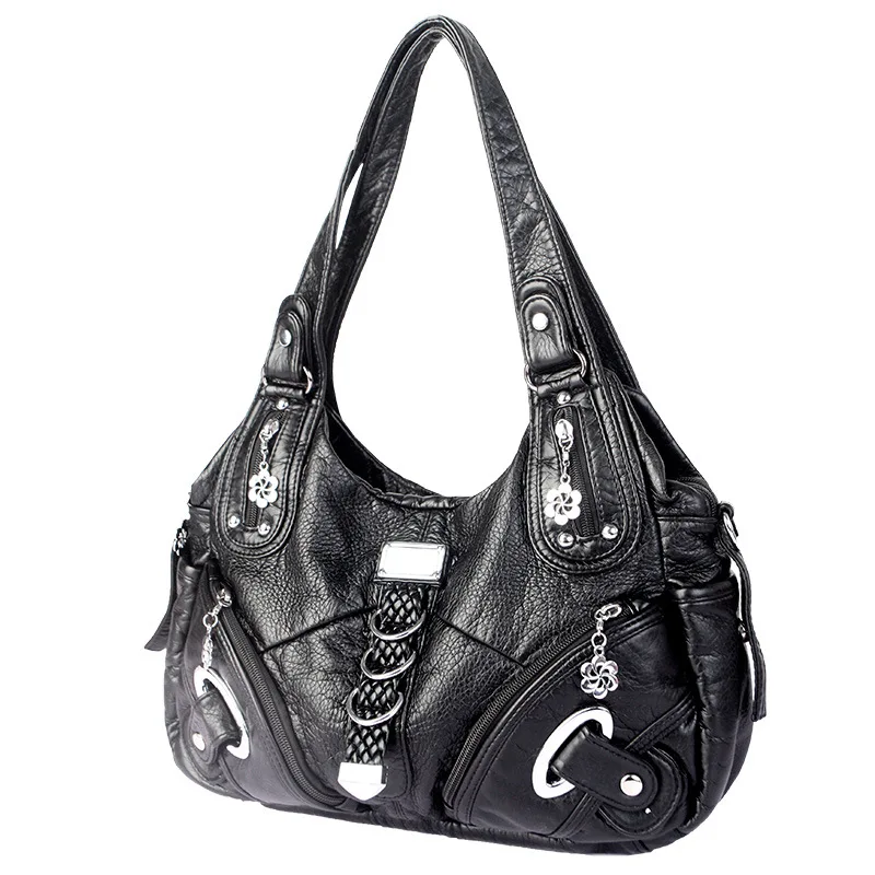 femmes sacs à main noirs mode sac à bandoulière grand fourre tout en cuir lavé sac à provisions multifonctionnel sacoche dame hobos grand sac à main