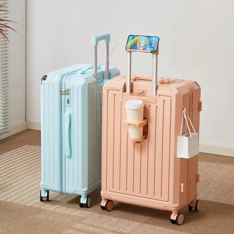 bagage multifonctionnel pour femmes, valise d'embarquement 20 en voyage, mot de passe, boîte en cuir, roues silencieuses épaisses, nouvelle collection 2025