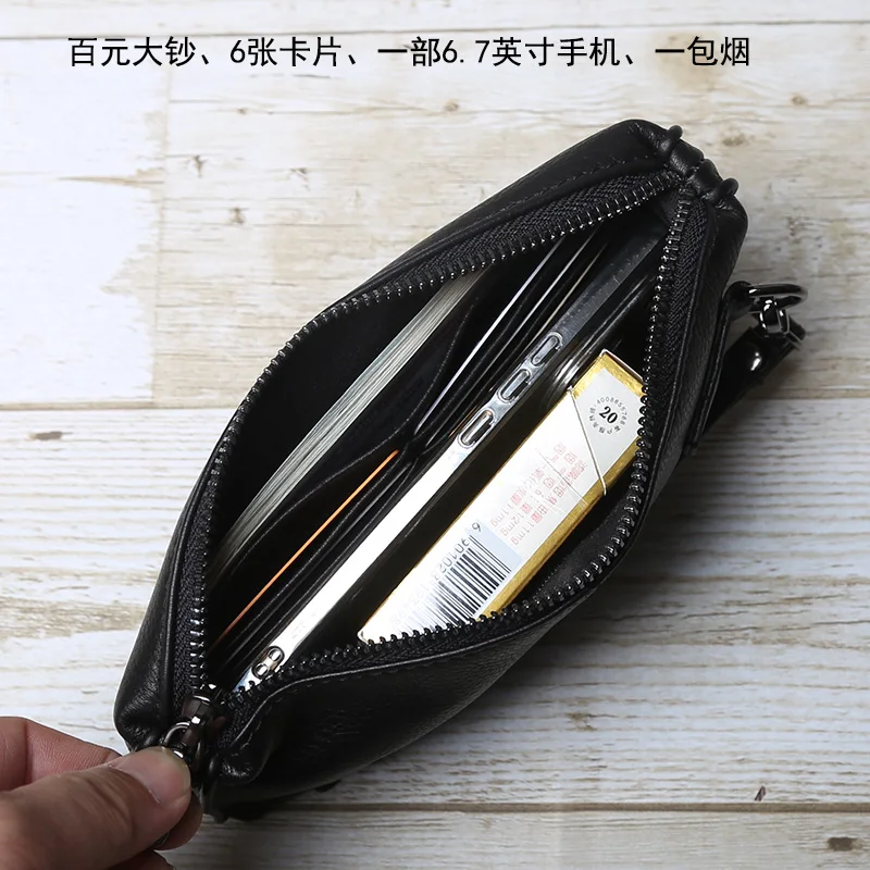 sac à main en cuir véritable pour homme, cuir souple, rétro décontracté, couche supérieure, cuir de vachette, portefeuille long, grande capacité, fermeture éclair, sac pour téléphone