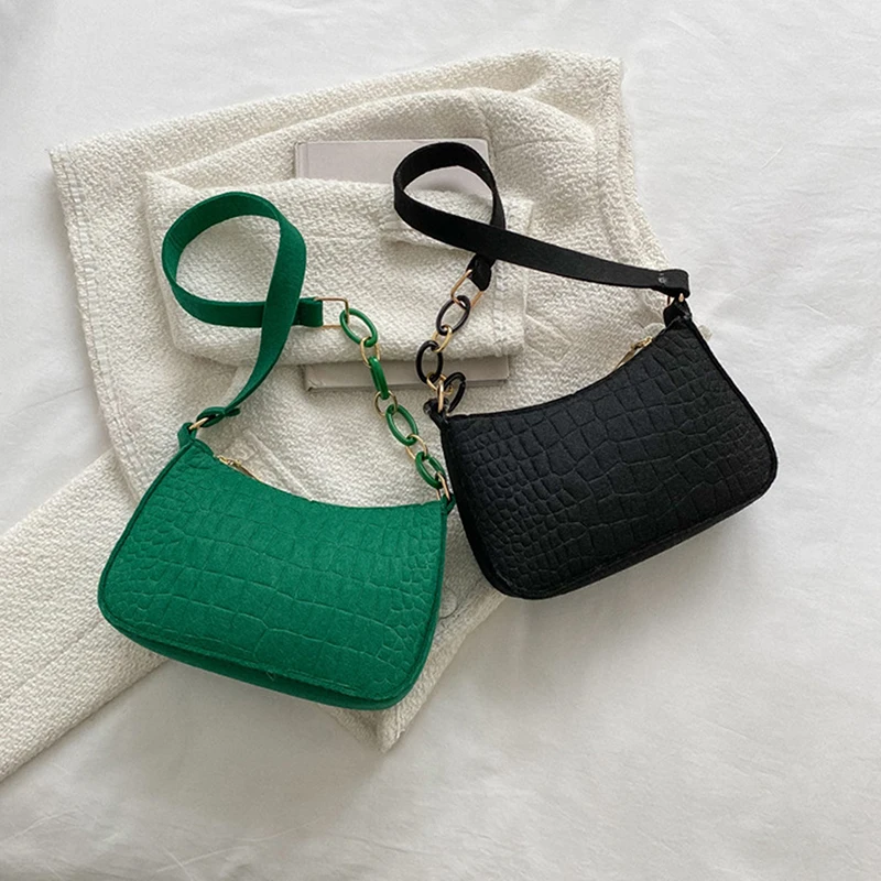 sac fourre tout de luxe en feutre pour femmes, fourre tout à aisselles, croissant de mode, petit sac à main carré pour femmes, cadeau de bureau et de banlieue