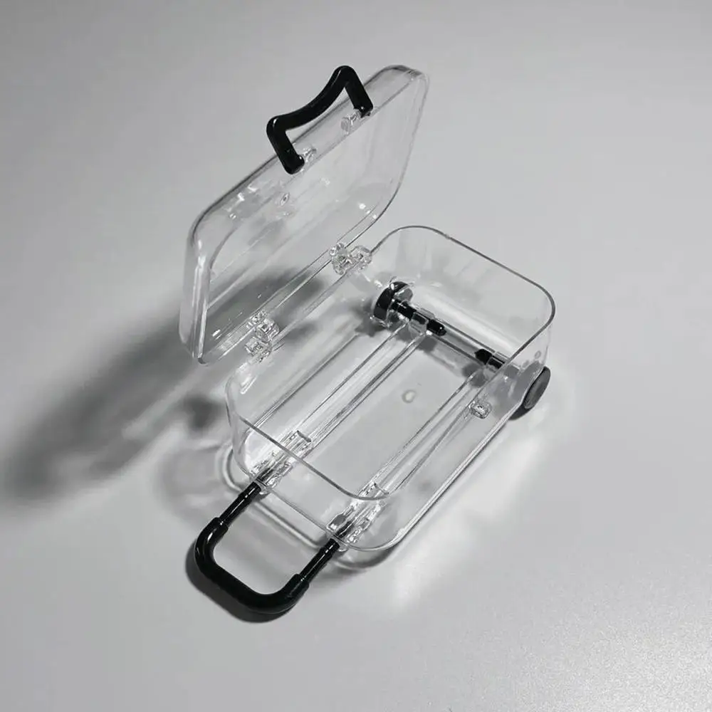 mini boîte de rangement transparente en forme de valise, étui en plastique décoratif avec poignée, bijoux et bonbons miniatures pour la maison et le bureau, 7.5x5cm