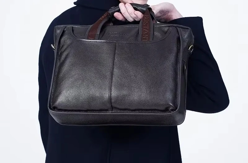 sac à main en cuir de vache 100% véritable pour hommes, sacoche à bandoulière, fourre tout, porte documents pour ordinateur portable, 14 pouces