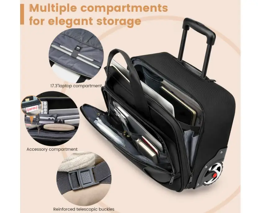 valise d'affaires à roulettes de grande capacité, bagage à main de voyage, sac à roulettes, taille de cabine, 18 po, nouveau, 2024