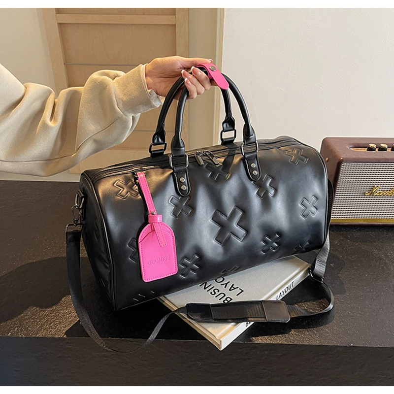 sac de sport de voyage en cuir pu pour femme, sac à main boston, valise de sport de plein air, sac fourre tout initié, bagages de yoga, salle de sport, fitness, mode