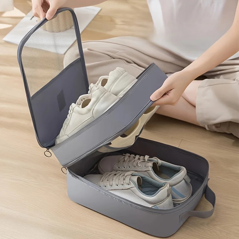 valises à 3 couches, fourre tout, sac de rangement de chaussures de voyage portable avec fermeture à glissière, sac organisateur de chaussures multifonction