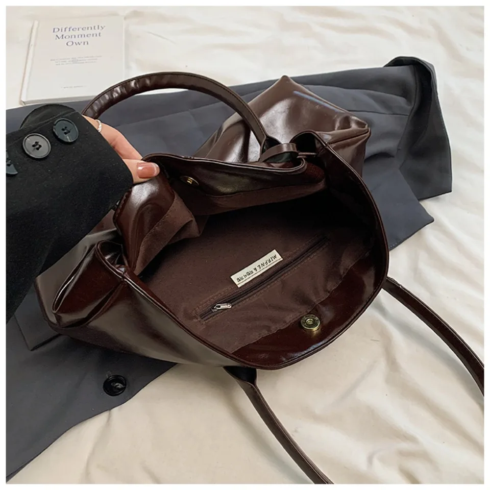 sac à main hobo en cuir pu huilé, sac à bandoulière ample rétro à poignée supérieure, grands sacs de travail pour femmes, fourre tout pour filles, travail, shopping, voyage