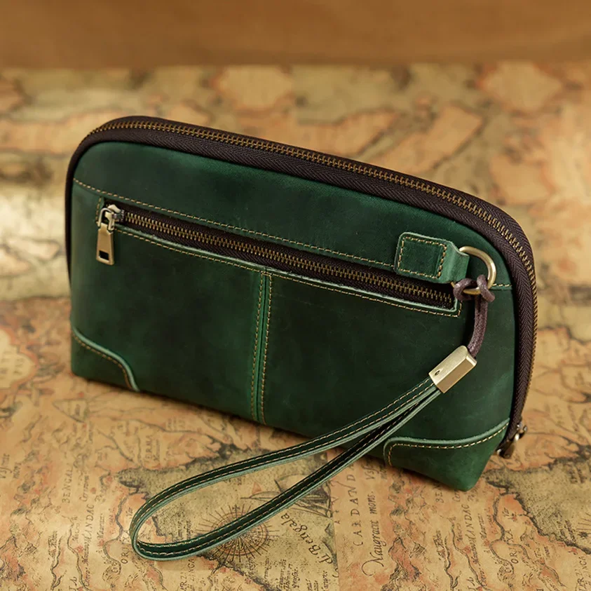 sac à main en cuir véritable pour hommes et femmes, portefeuille en cuir de vache avec porte clés, porte monnaie portable, pochette