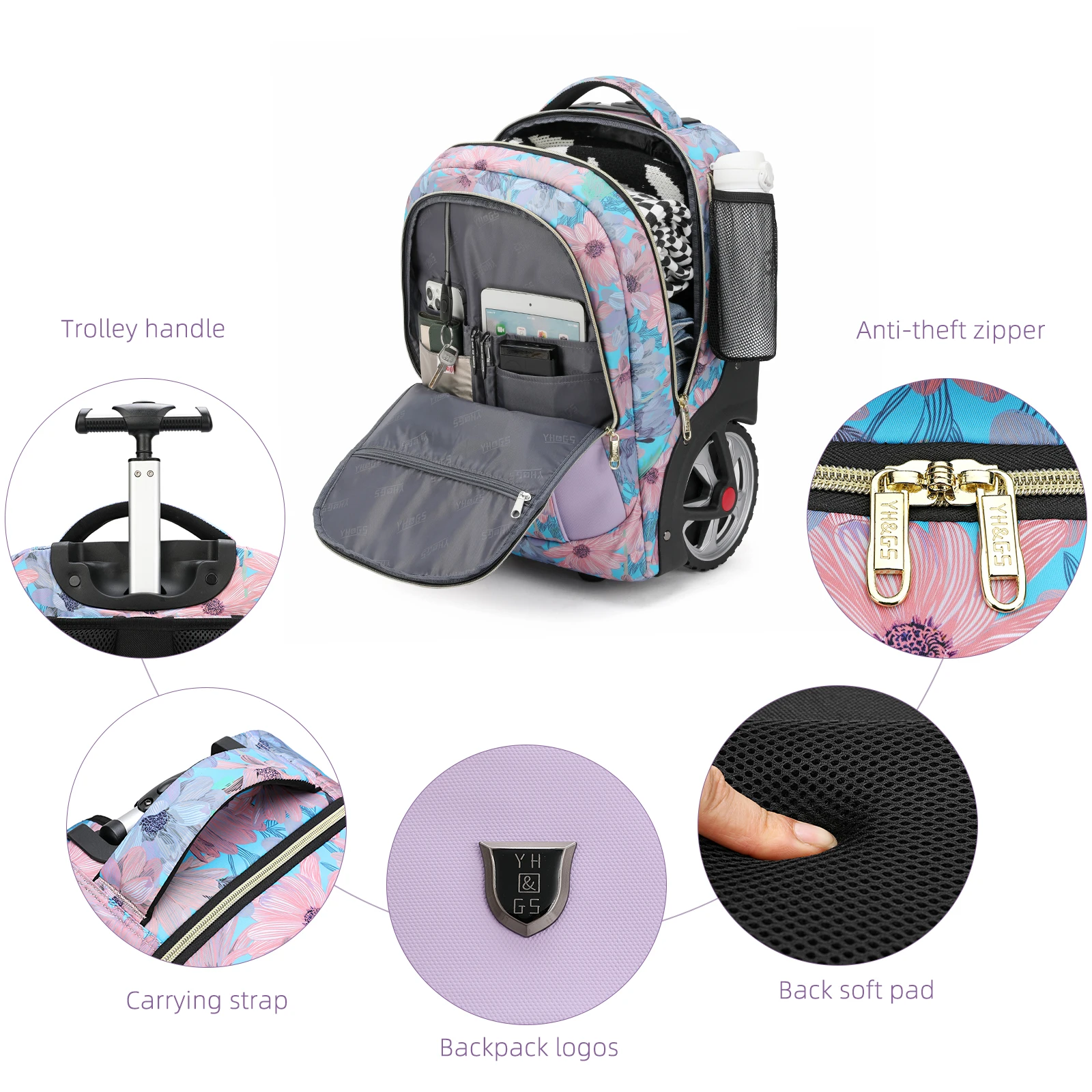 valise de voyage à roulettes, sac à dos à roulettes, grande capacité, sacs à roulettes, sac à dos multifinonal, cartable pour ordinateur portable