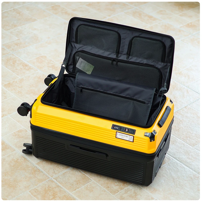 valise en matériau pc de grande capacité, bagage de voyage à compartiment profond de 20/28/32/34 pouces avec serrure à combinaison, coque rigide à ouverture latérale