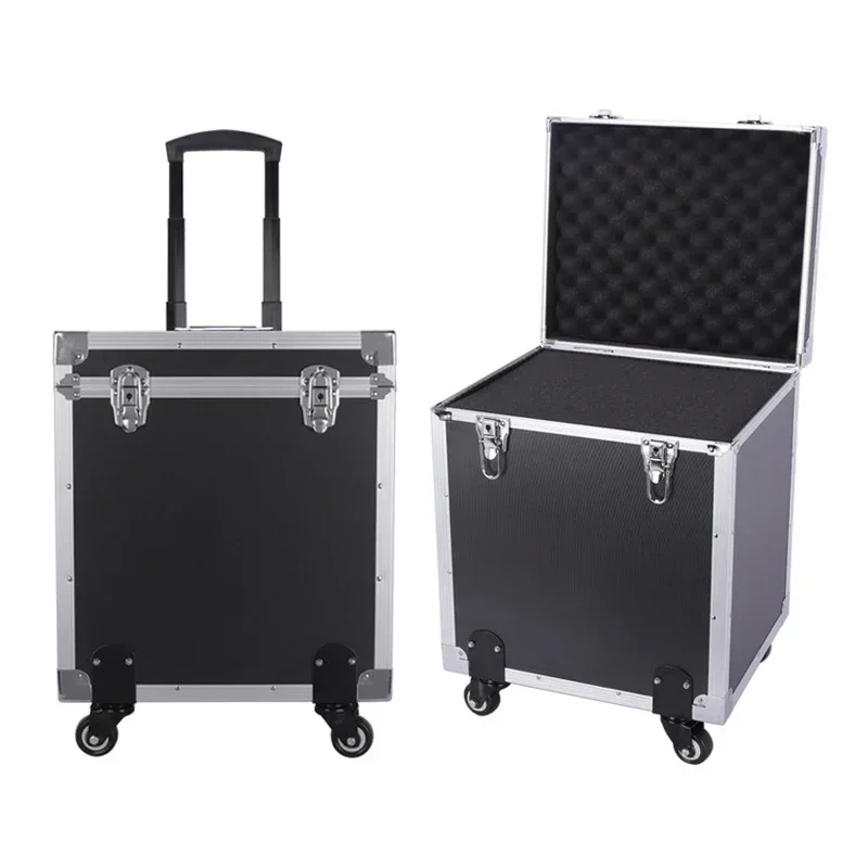 boîte à outils portable avec roues en aluminium, valise d'évaluation, grande mallette de vol rigide, outils de rangement, boîtes de transport professionnelles