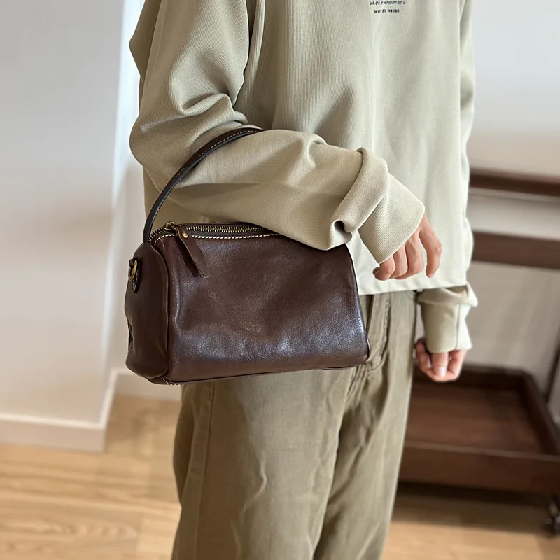 sac à main en cuir rétro simple pour femme, petite tête couche plante peau de vache, petite bandoulière initiée, designer de luxe