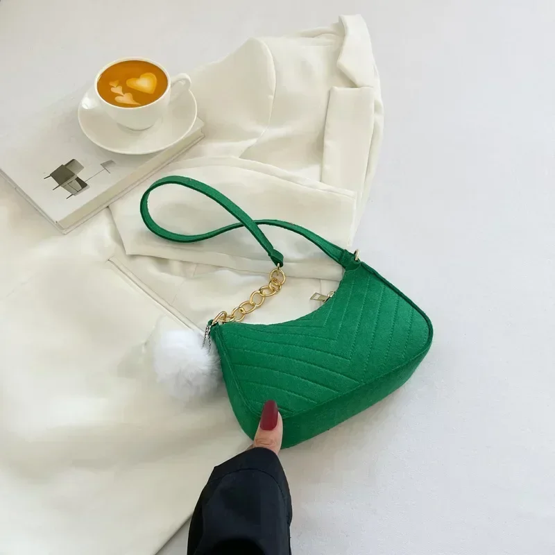 Sac fourre-tout élégant en cuir pour femmes, Mini sac à bandoulière avec sangle en chaîne, sac à main décontracté sous les bras de couleur unie pour un usage quotidien