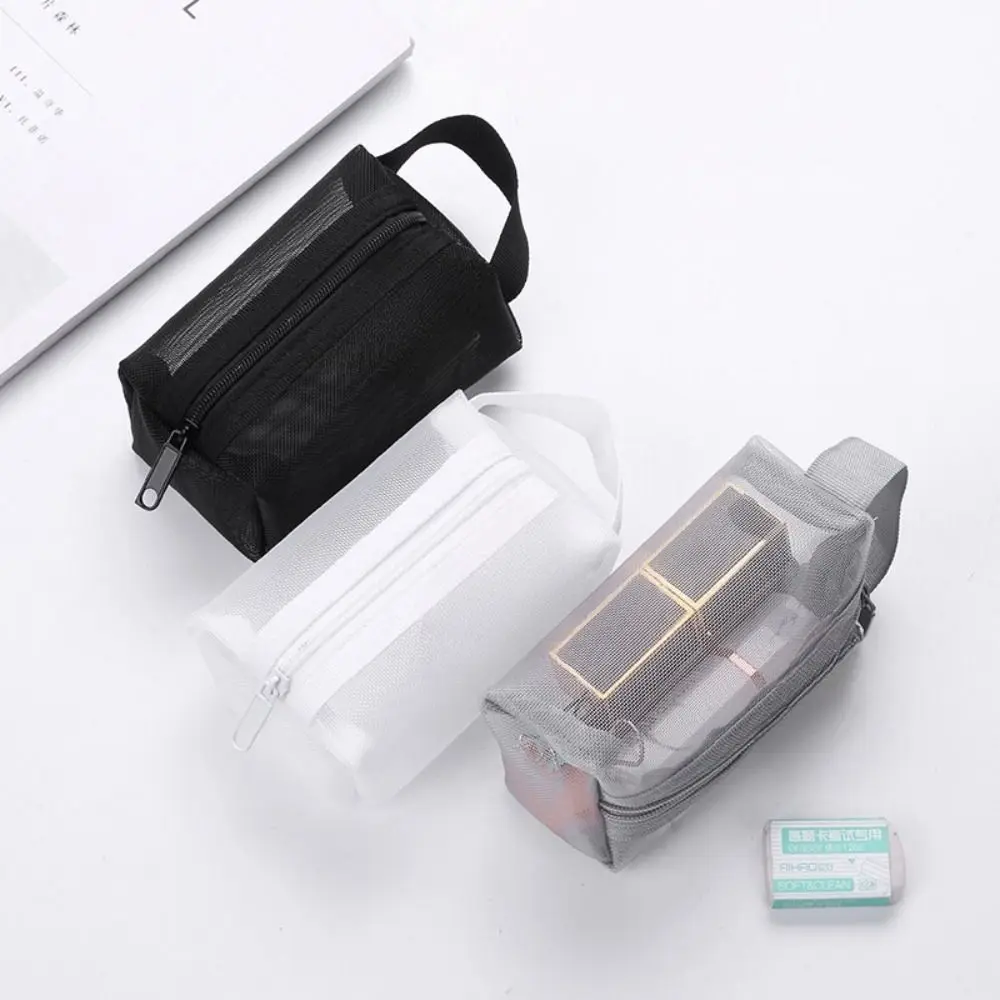 sacs à clés de grande capacité, sac à cosmétiques transparent, pochette de rangement carrée en maille, mini porte monnaie à fermeture éclair, mini sac de lavage, étui de papeterie