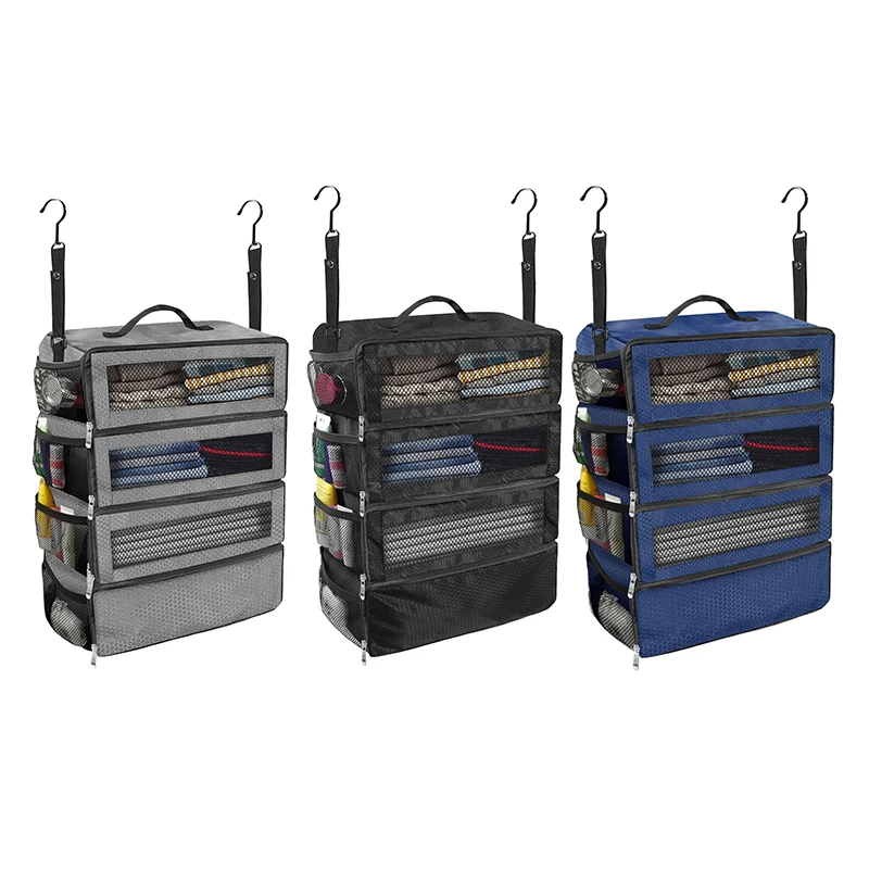 organisateur de valise, organisateur de bagages de voyage de grande capacité, étagère suspendue, emballage cube placard, sacs de rangement pliables suspendus