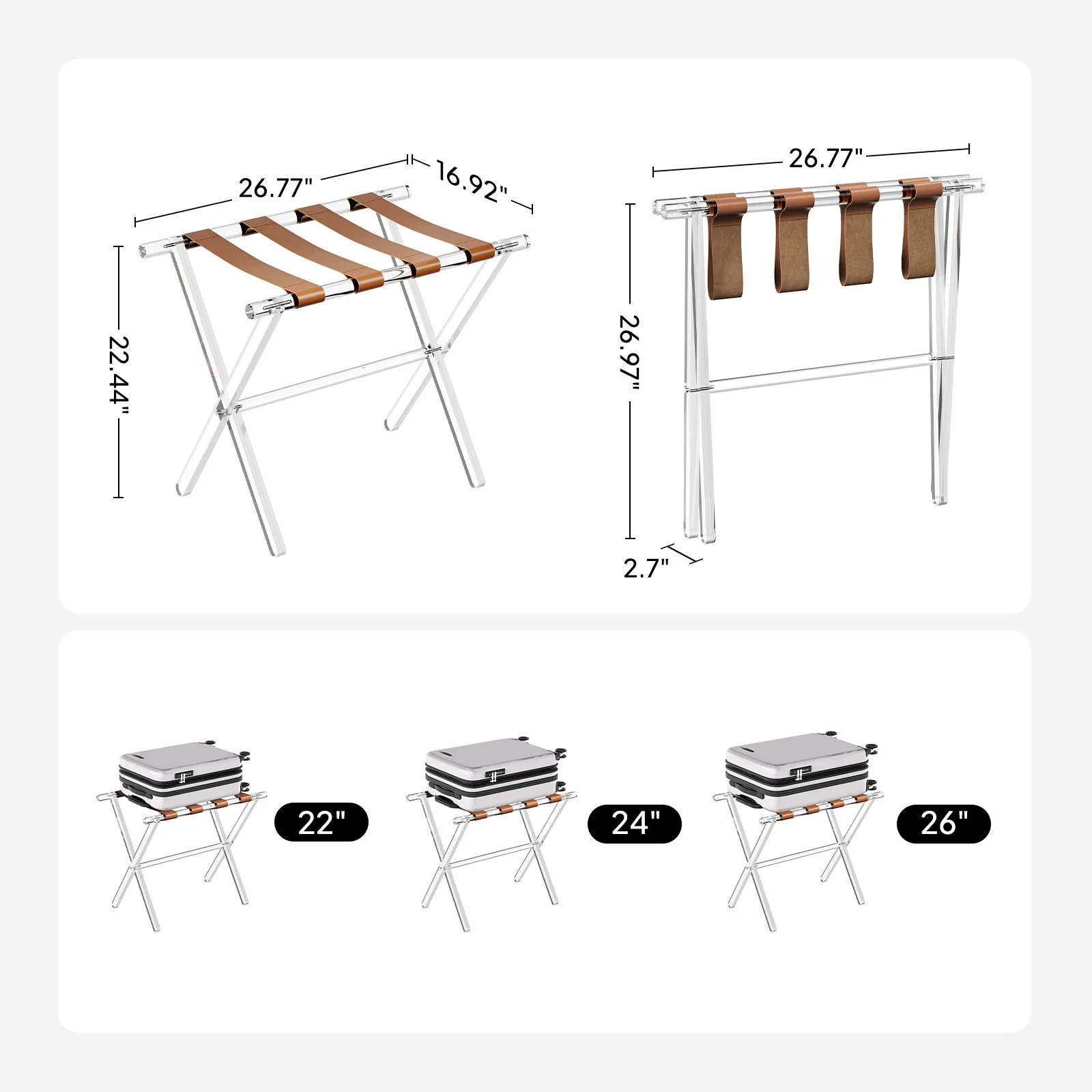 valise pliante transparente en acrylique t1 pour hôtel, petit tabouret de rangement de vêtements