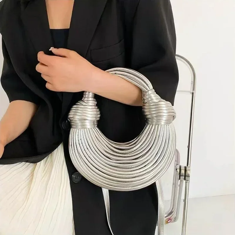 sacs à main pour femmes nouveau concepteur de luxe bandoulière tissé à la main nouilles sacs corde nouée tiré hobo argent soirée pochette chic