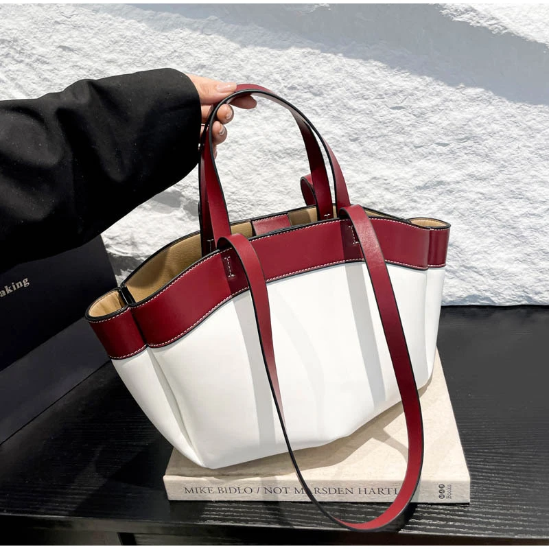 nouveau panier en cuir sac à main marque de luxe concepteur grande capacité mode simple contraste couleur banlieue banquet sac fourre tout à bandoulière