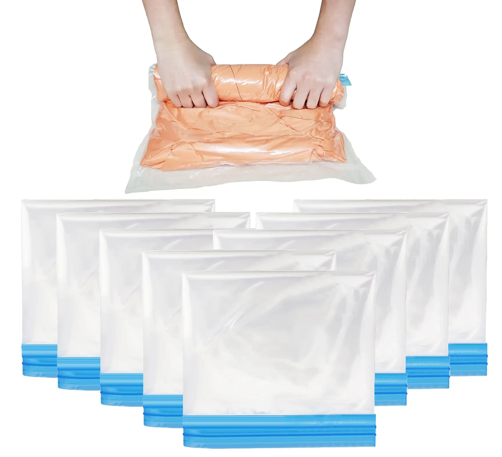 sacs de compression enroulables, 8 paquets, sacs de rangement sous vide réutilisables pour organisateur de voyage, gain de place dans la valise, aucune pompe requise