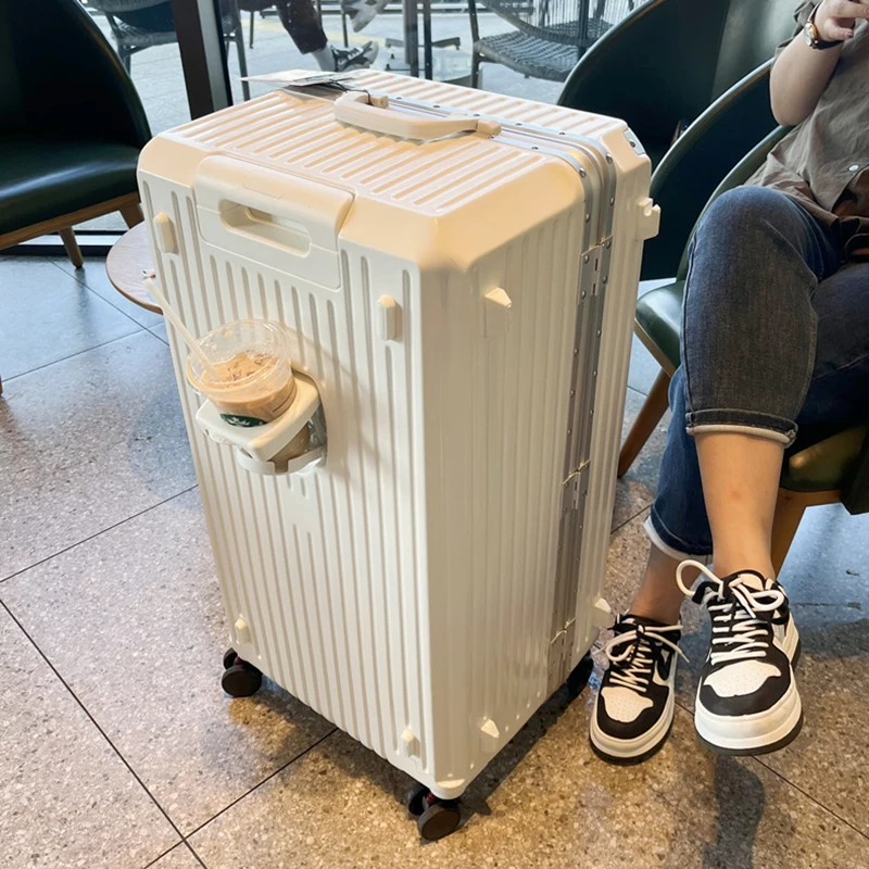 valise de voyage de grande capacité avec cadre en aluminium, étui à tige de traction 24/28/32 pouces, avec porte-gobelet