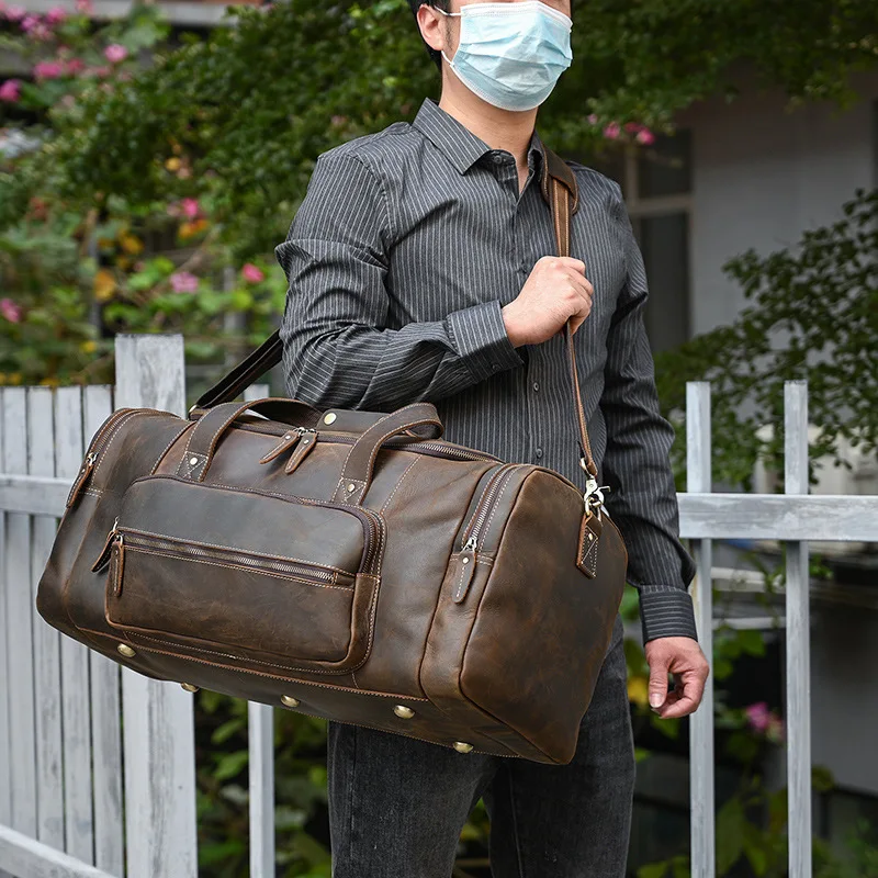 sac à bagages en cuir de grande capacité pour hommes, sac de voyage, sacs de week-end sur les bagages de nuit, sacs à main pour hommes