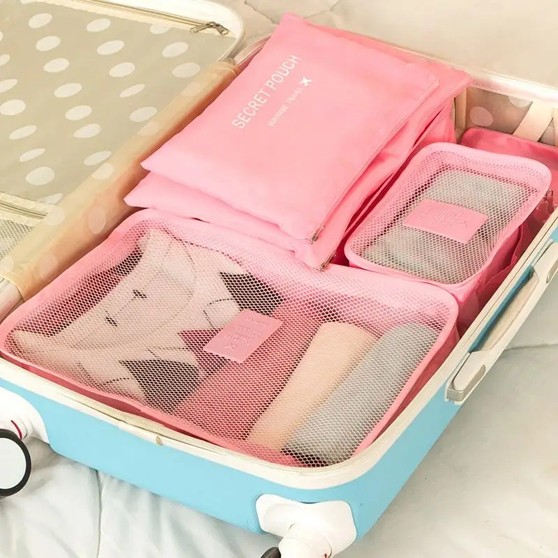 organisateur de sac de voyage ; grande valise de rangement de 6 pièces pour vêtements, chaussures et maquillage