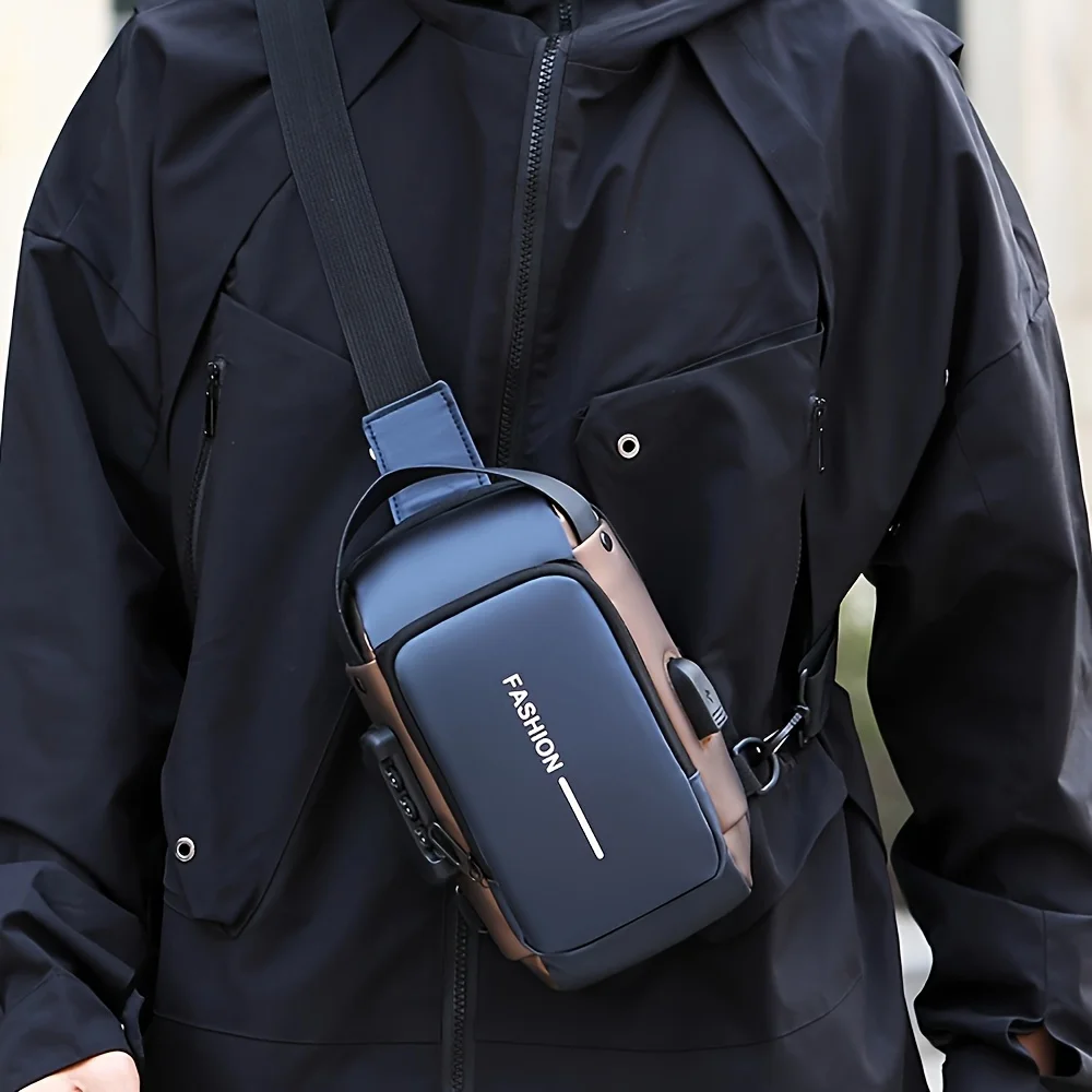 sac à bandoulière élégant pour hommes – tissu oxford durable, sac de poitrine à bandoulière avec poche pour téléphone, fermeture éclair pour les déplacements quotidiens