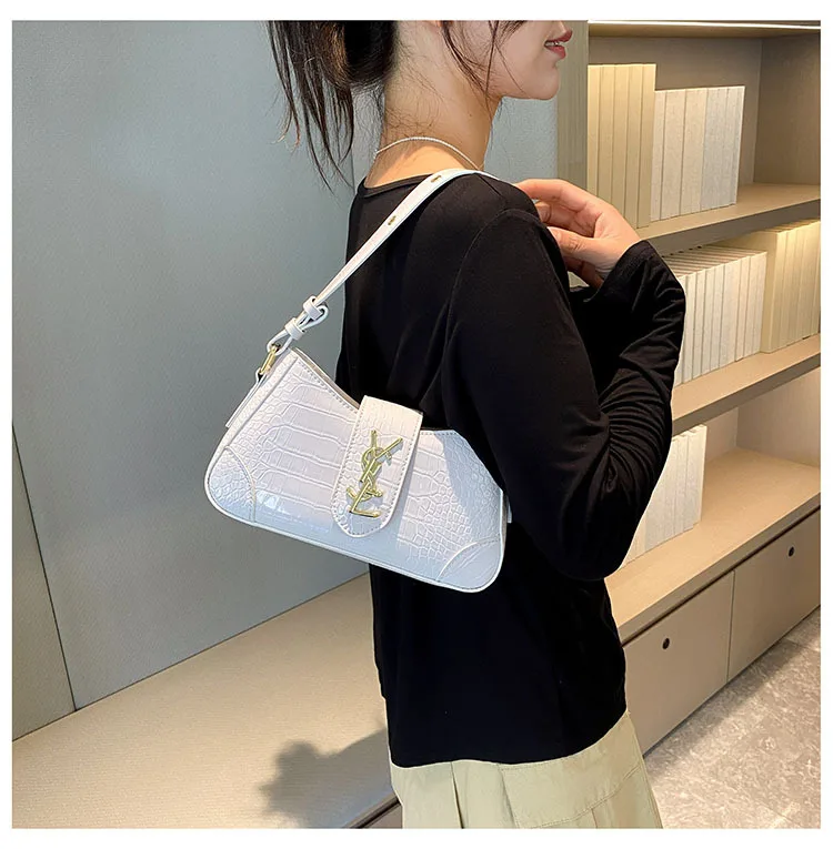 sac à main effet croco de style français 2025 – sac élégant sous les bras et bandoulière pour femme, sac à bandoulière polyvalent à poignée supérieure