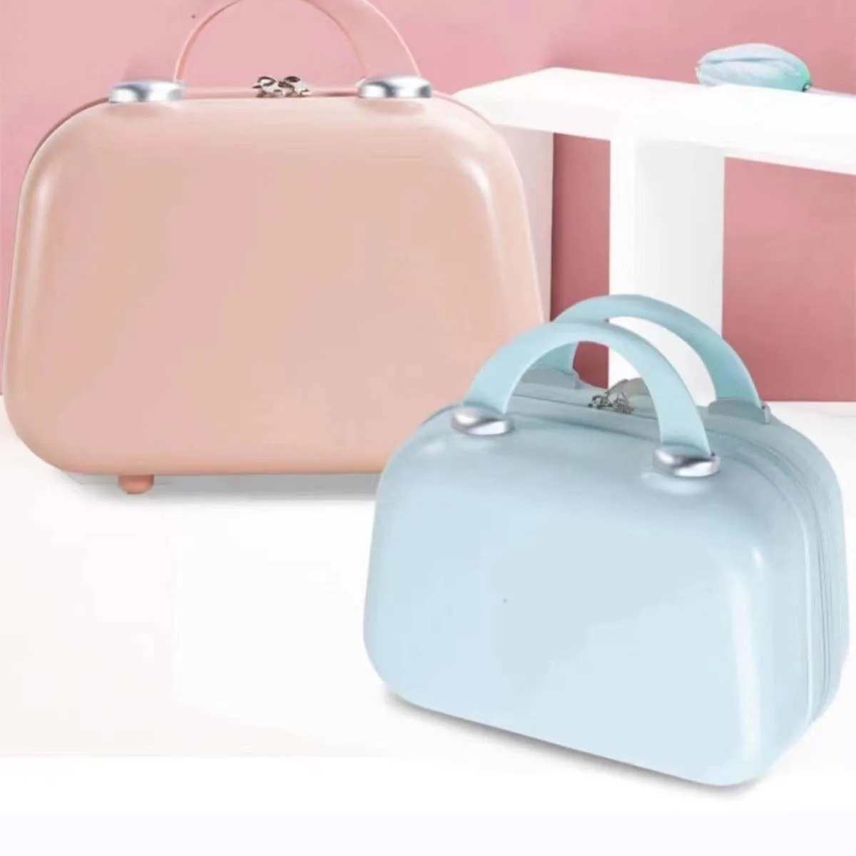 petite boîte de rangement durable de 14 pouces, vente en gros multiple, sac de maquillage à main couleur bonbon, mini valise portable