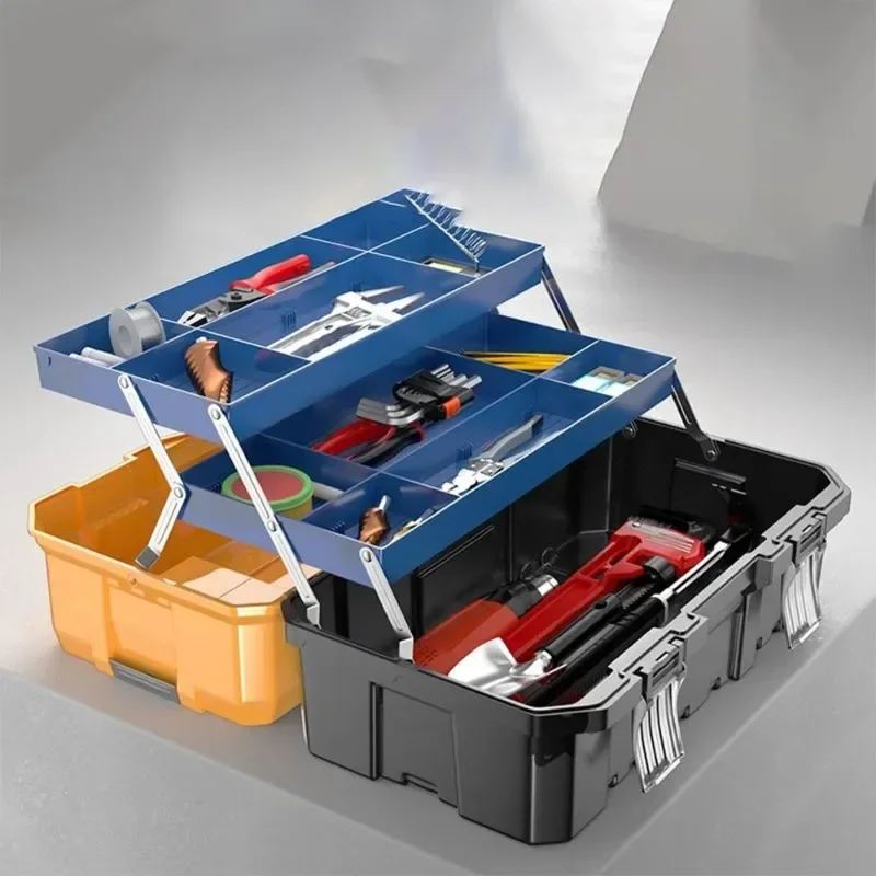 boîte à outils pliante professionnelle, valise en plastique, atelier multifonction, boîte à outils de rangement de pièce extérieure épaissie, outils conseillers