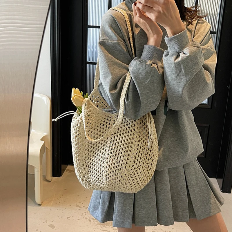 chic simple dame grande capacité sacs à bandoulière shopping sac de plage pour les femmes décontracté paille tissé sac fourre tout femme sac à main sacs à main