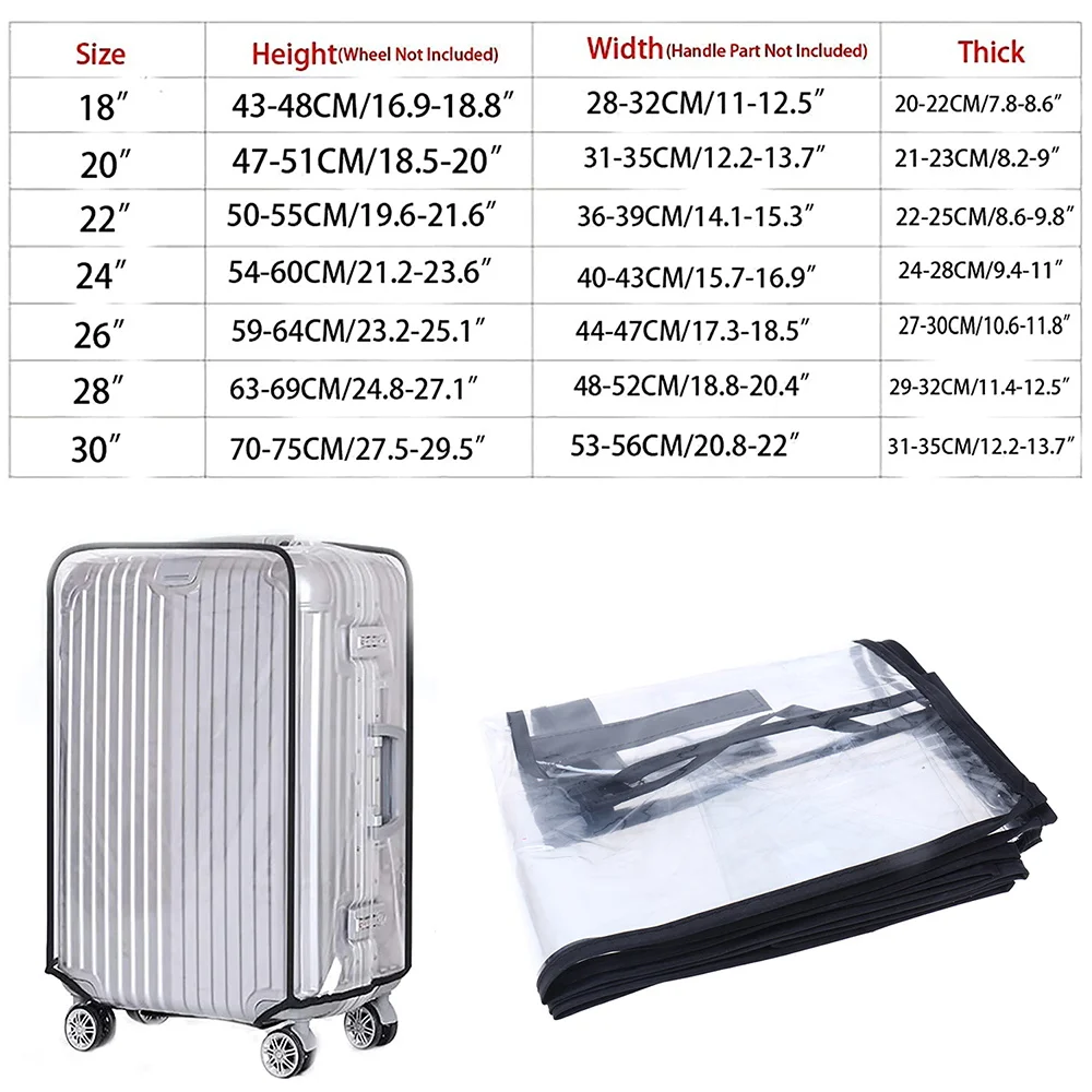 housse de protection pour bagages entièrement transparente, valise étanche en pvc pour boîtier de chariot de 18 à 30 pouces, housse anti poussière et anti pluie, accessoires de voyage