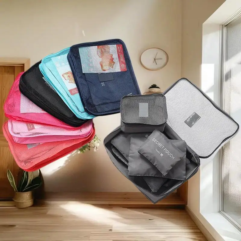 organisateur de voyage de grande taille 6 pièces, valise portable, sac de maquillage pour vêtements et chaussures, organisateur de bagages, sac de rangement de voyage