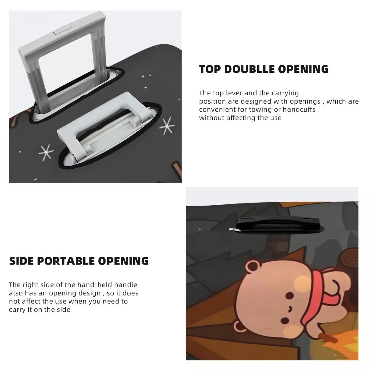 housse de valise ours et pa imprimé dessin animé bubu dudu, protection utile pour les affaires, accessoires de bagages pour les vacances