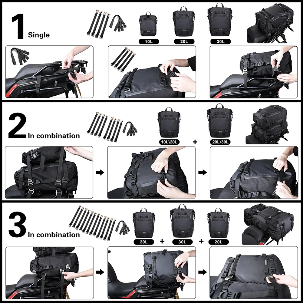 sac de moto étanche de grande capacité, sac à bagages multifonction, dégager hurbike t1, sacs à bagages de coffre