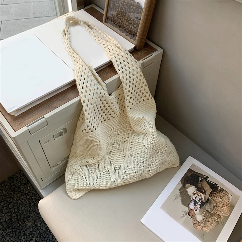 sacs à main tricotés de styliste pour femmes, fourre tout de grande capacité, sac de plage d'été, grands sacs à main décontractés, sacs à bandoulière tissés creux