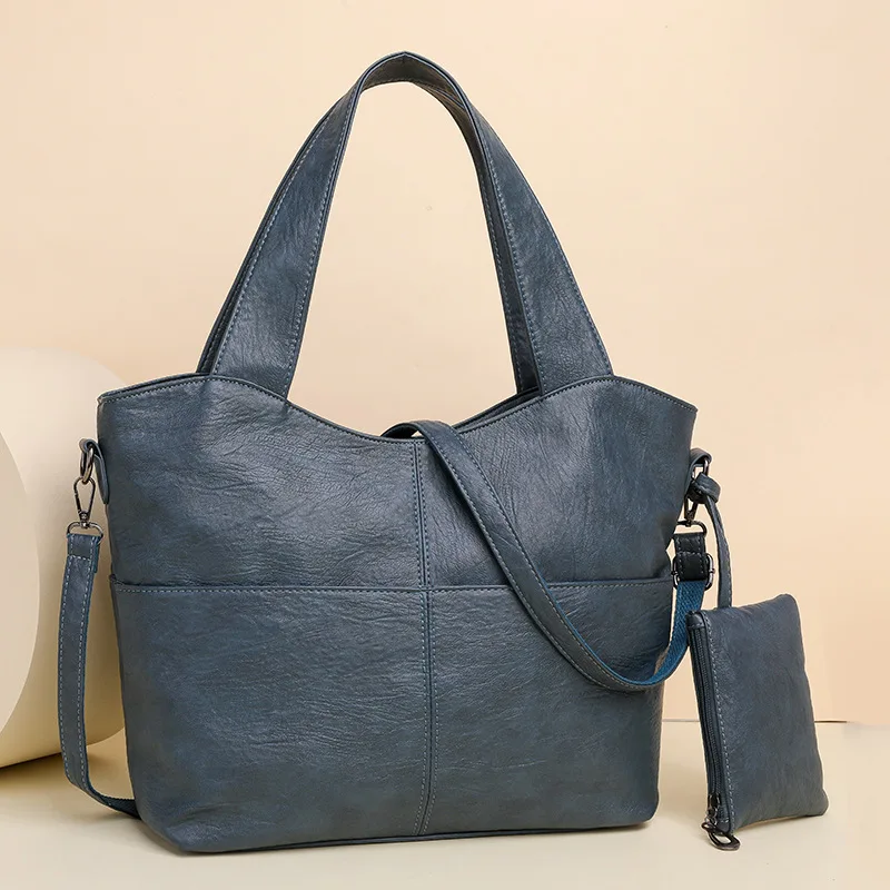 sac à main de grande capacité pour femmes, design simple, sac à bandoulière en cuir souple, fourre tout de style urbain avec fermeture à glissière