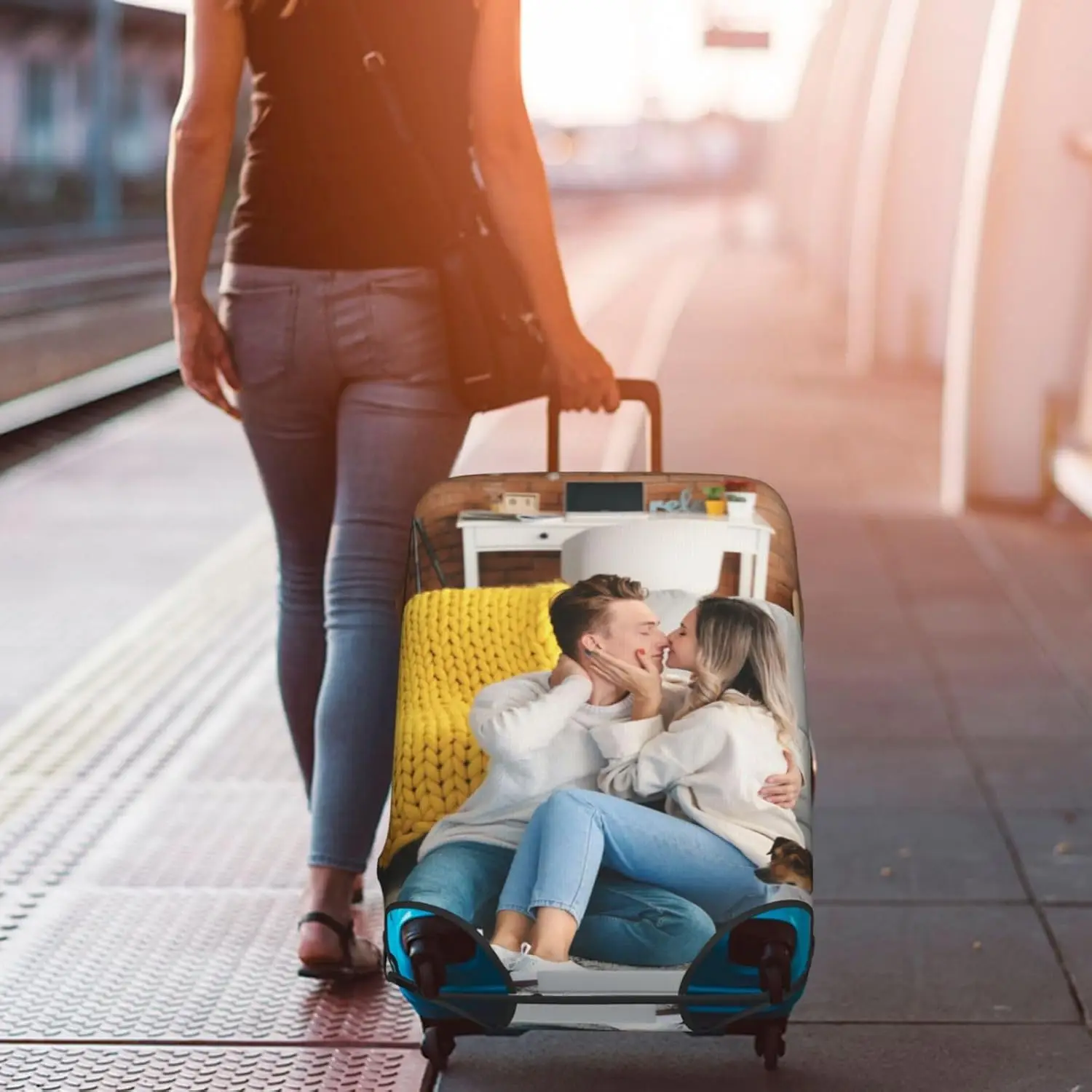 juste de bagage personnalisée avec photo et texte, protection de valise élastique personnalisée, lavable, double face, 1 pièce