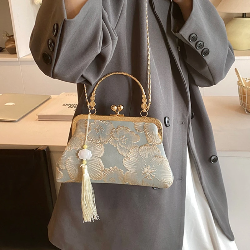 sac à bandoulière brodé de style chinois, sac à main élégant rétro, petit sac carré de luxe pour fête de mariage, pochette de soirée de styliste pour femmes